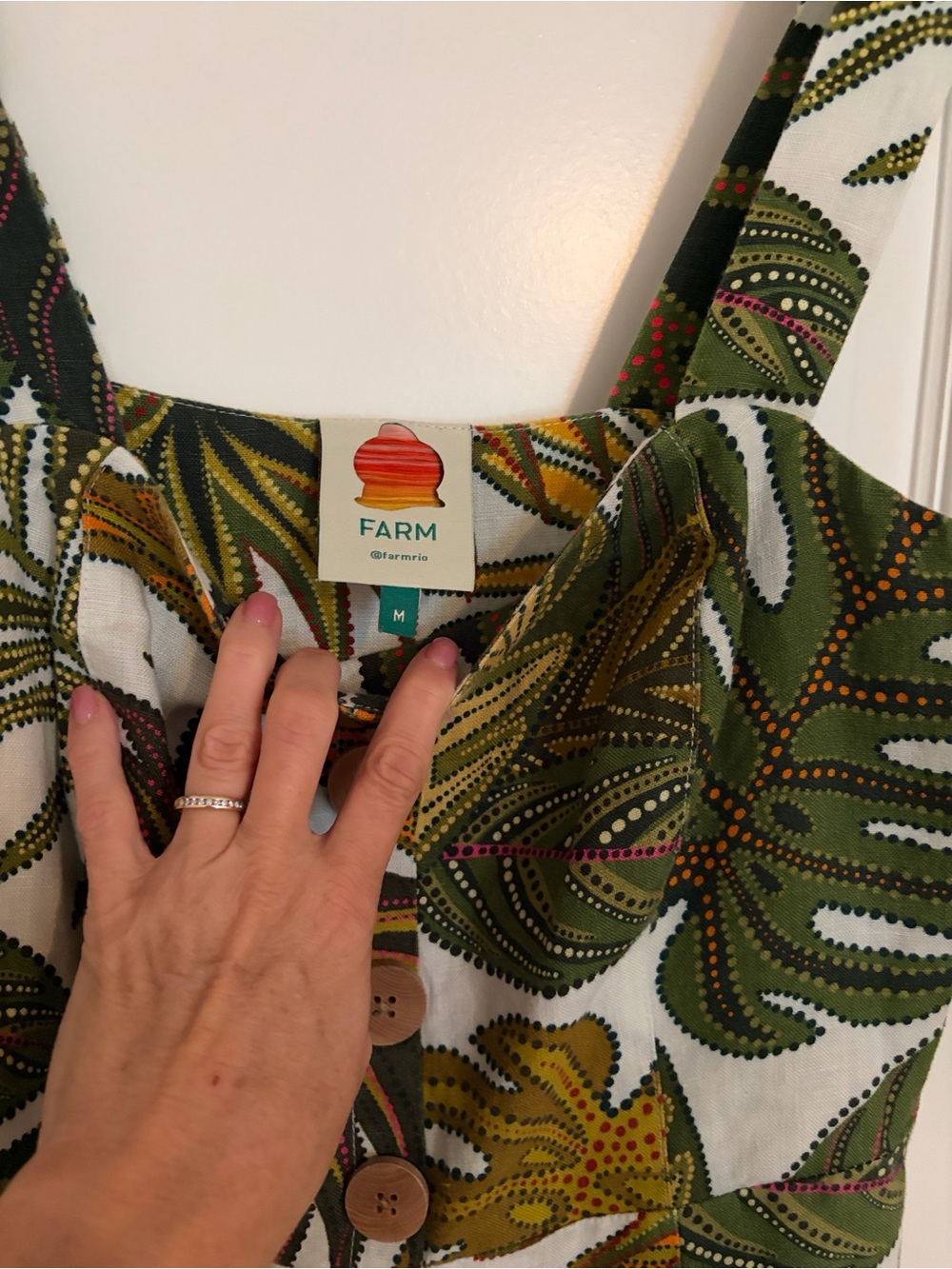 FARM Rio White Mini Dress with Green, Yellow & Pink Tropical Leaves - Picture 3 of 4